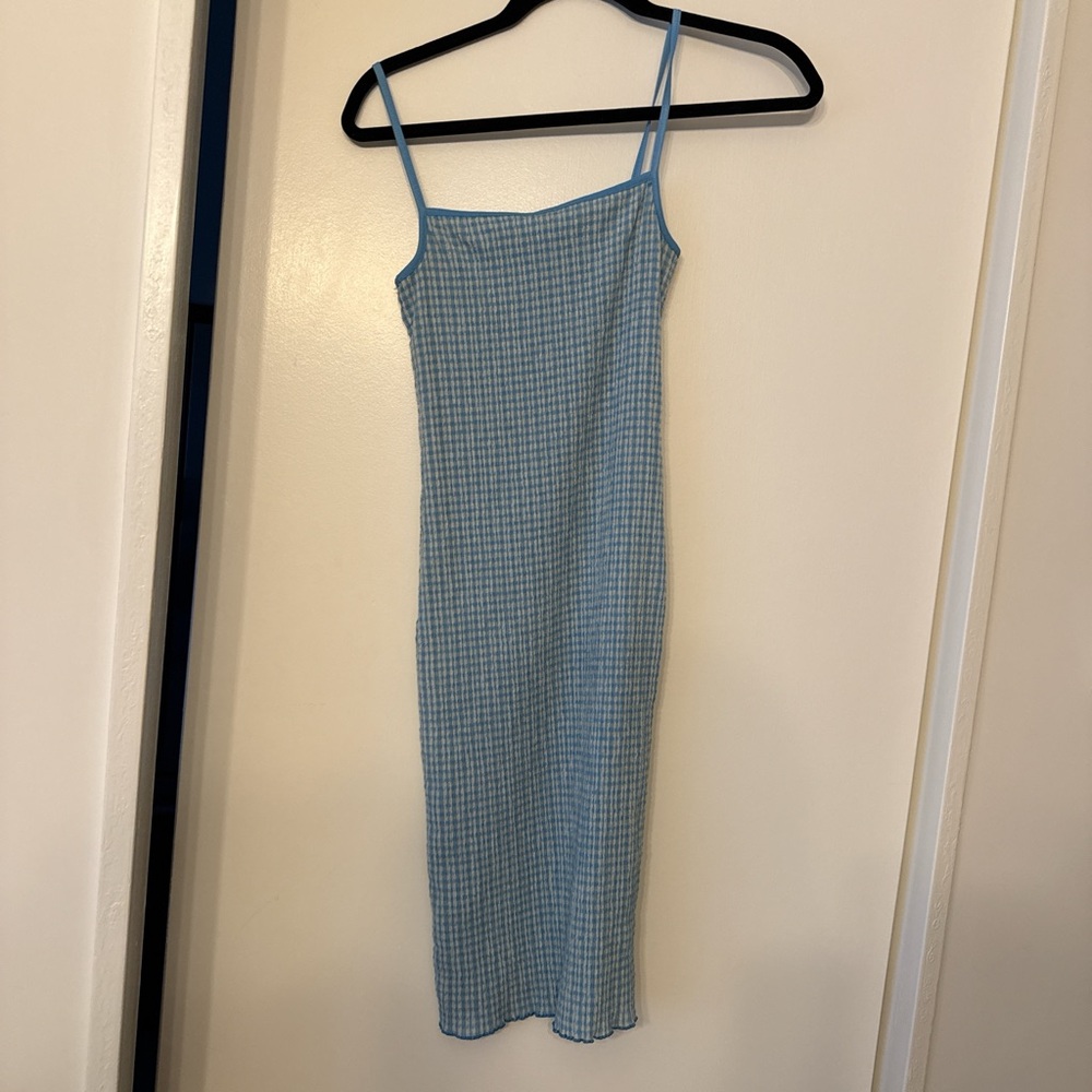 Wilfred Light Blue Checkered Midi Dress